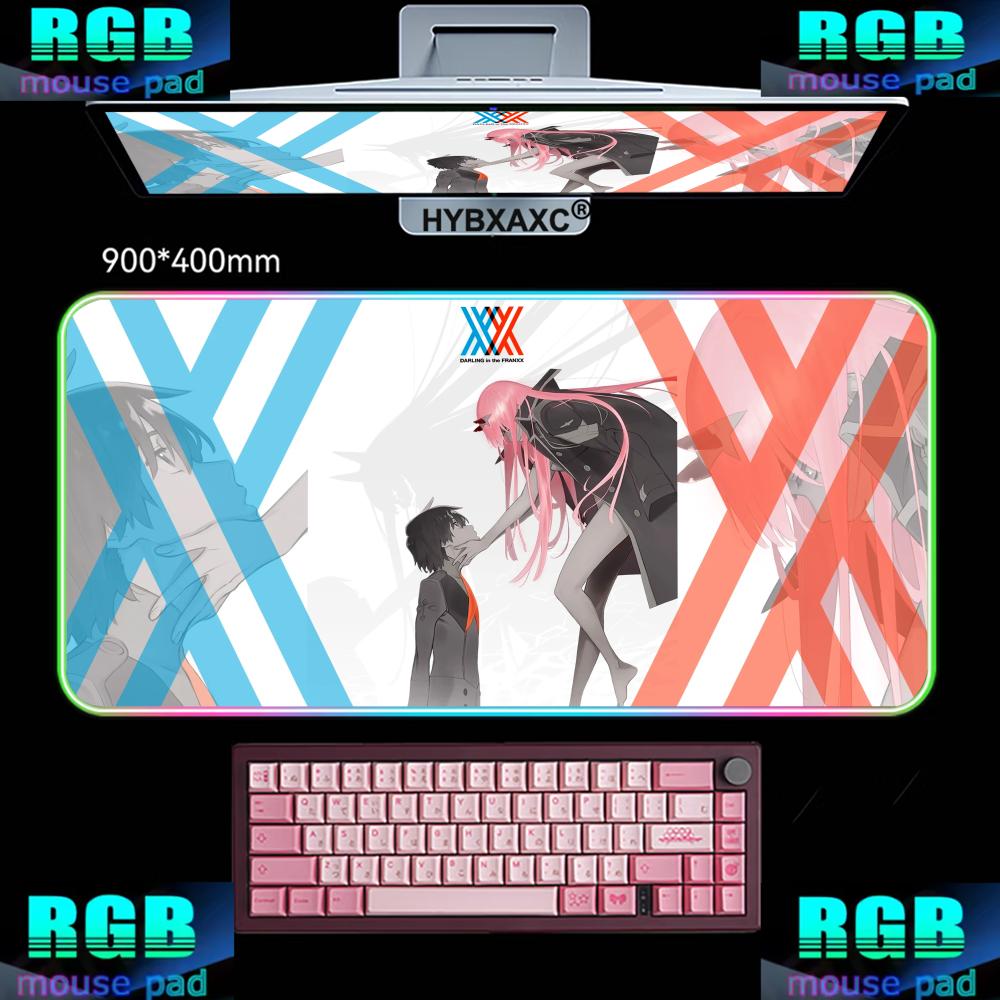 Rgb Mousepad - RGB LED かわいいゼロツーガールマウスパッド新しい大型ゲーマー滑り止めキーボードカーペットダーリン・イン・ザ・フランキスラバーソフトコンピュータデスクマット