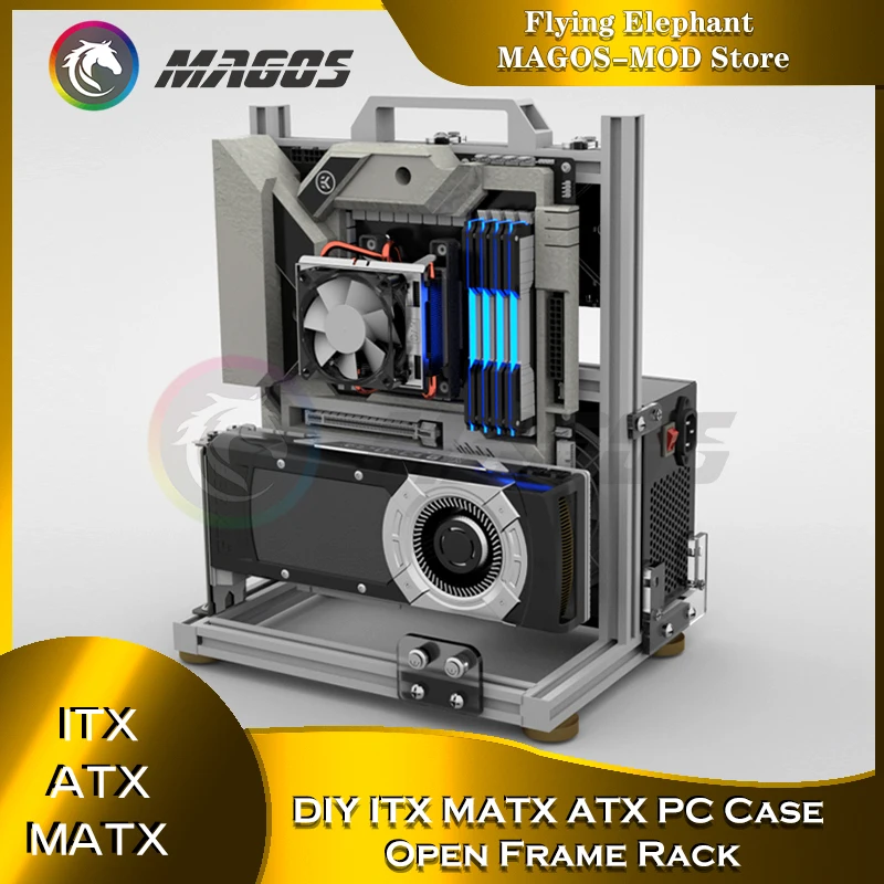Pc Gaming Center - 創造的なゲーマーコンピュータケース,PC用のオープンフレーム付き木製キャビネット,Modelitx matx用のアルミニウム構造,PCタワー