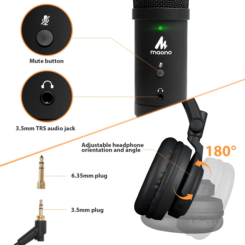 MAONOスタジオUSBマイク、リアルタイムモニターヘッドホ - Gaming Microphone のレビューと価格