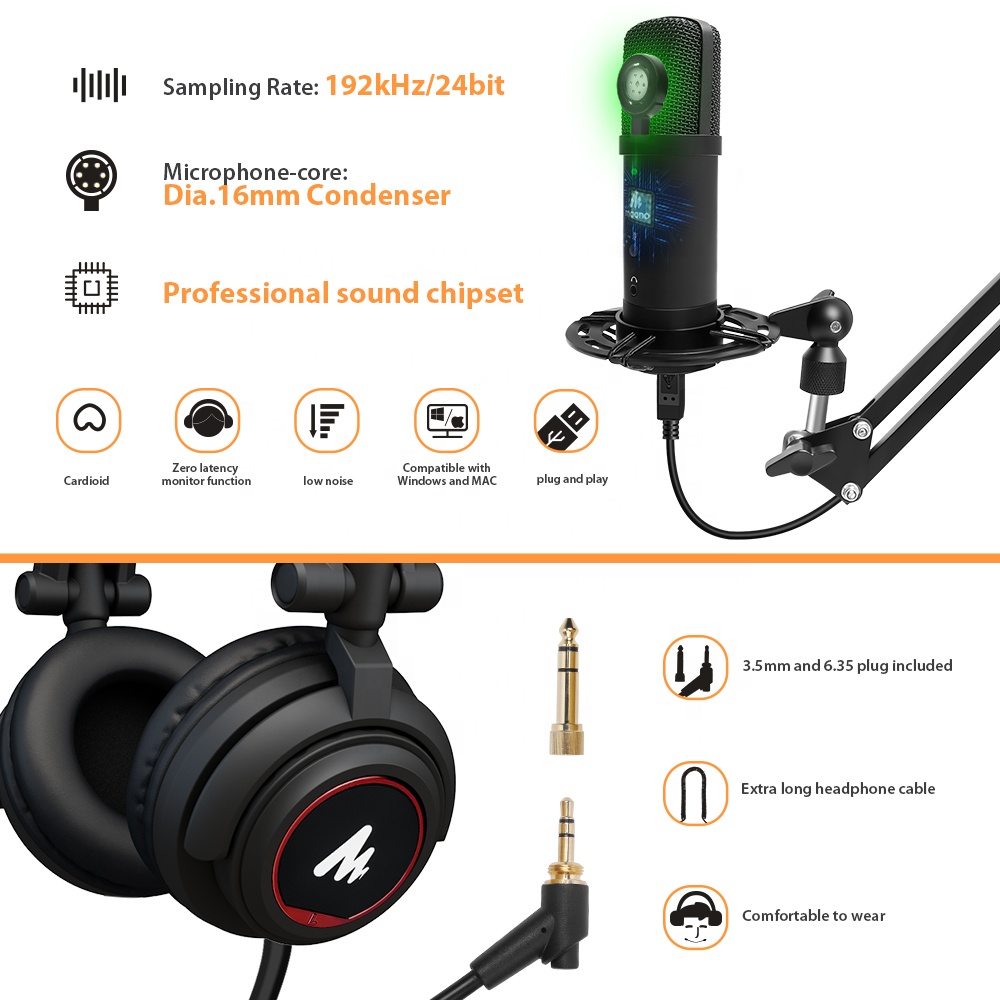 MAONOスタジオUSBマイク、リアルタイムモニターヘッドホ - Gaming Microphone のレビューと価格