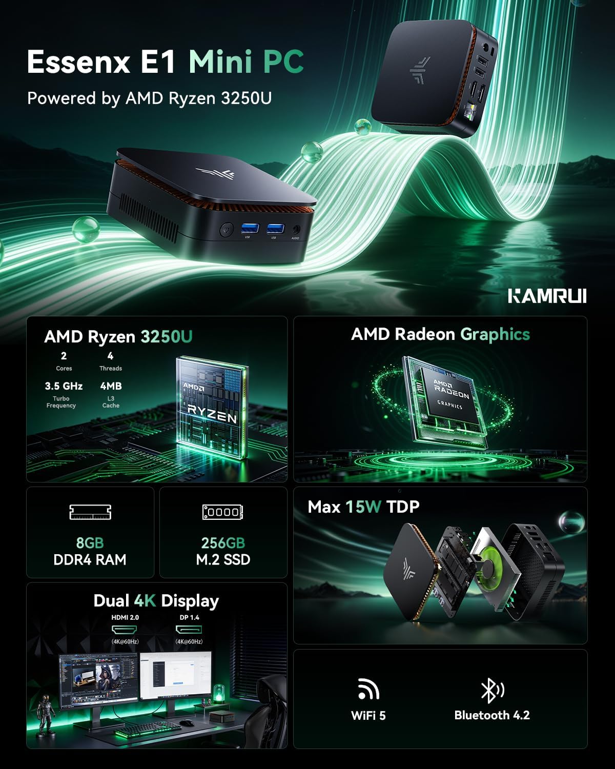 KAMRUIミニPC AMD R3 3250U 8GB DD - Pc Gaming Amd Ryzen 7 のレビューと価格