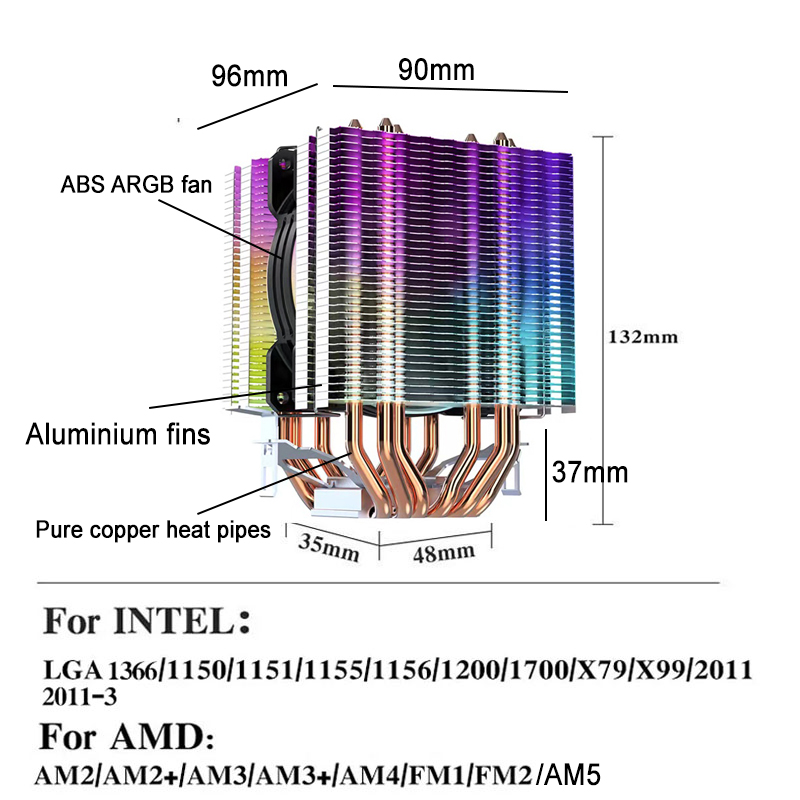 90MM ARGB CPUクーラーファン RGB LED 6 - Pc Gaming Center のレビューと価格